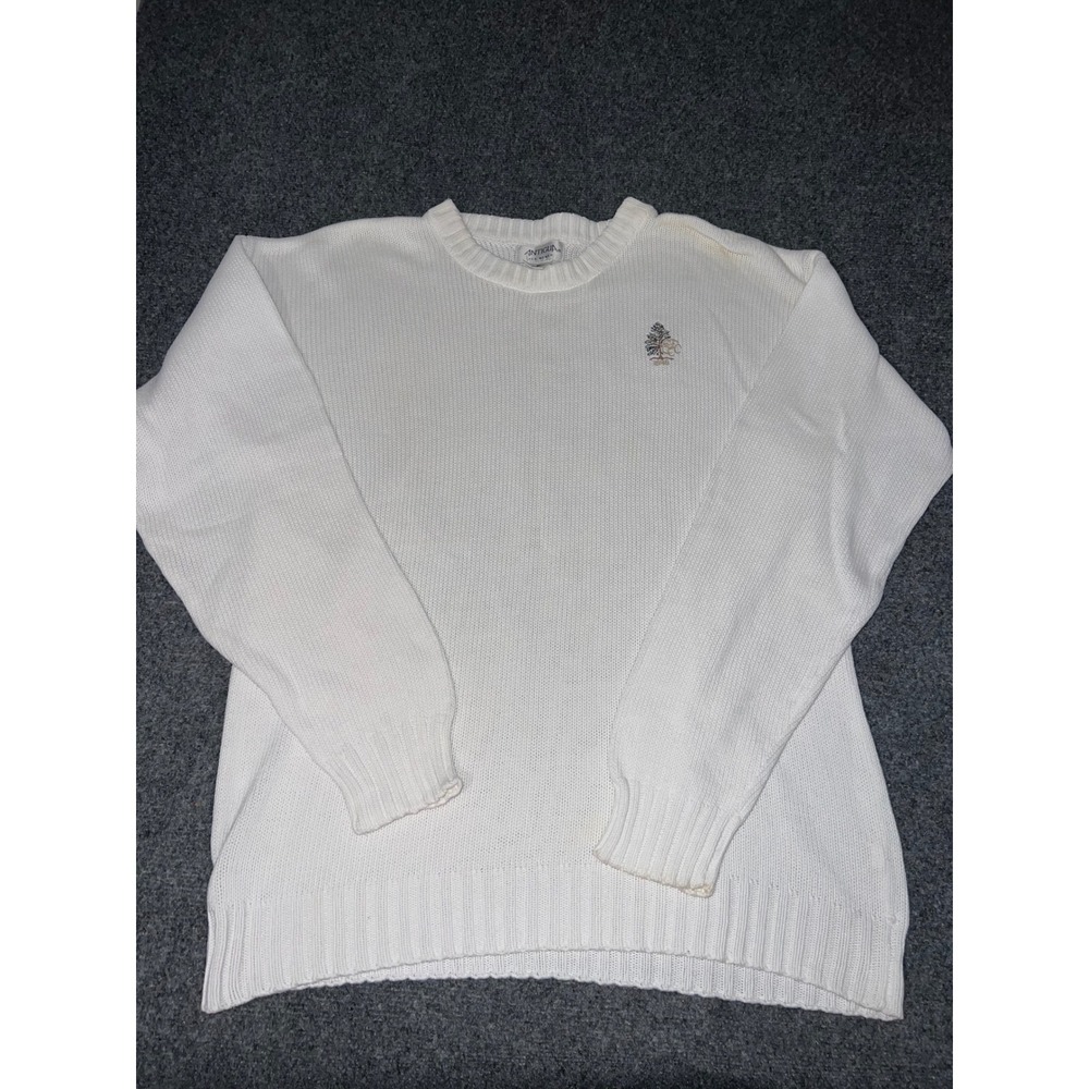 Antigua For Women White Cotton Knit Sweater Size Large Embroidered Logo